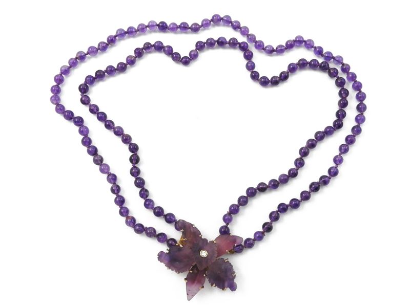 Collana Spilla in Oro Giallo con Diamante ed Ametista