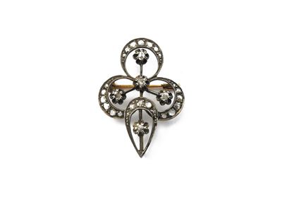 Pendente Spilla in Oro Giallo ed Argento con Diamanti