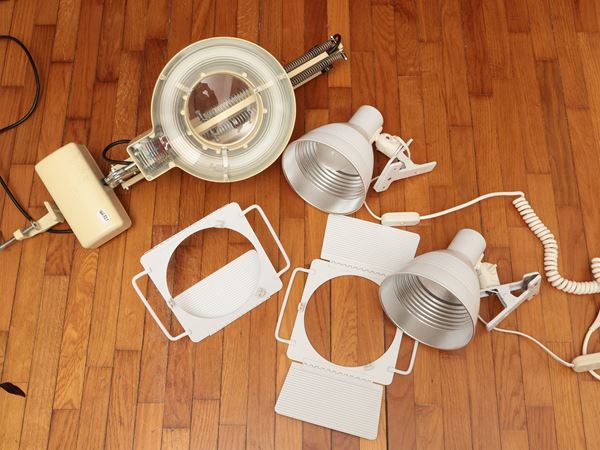 Lampada tecnica in metallo con lente di ingrandimento