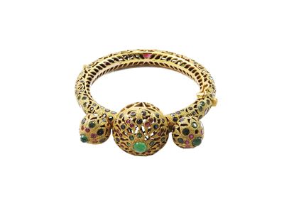 Bracciale Rigido in Oro 375/1000 con Rubini, Zaffiri e Smeraldi