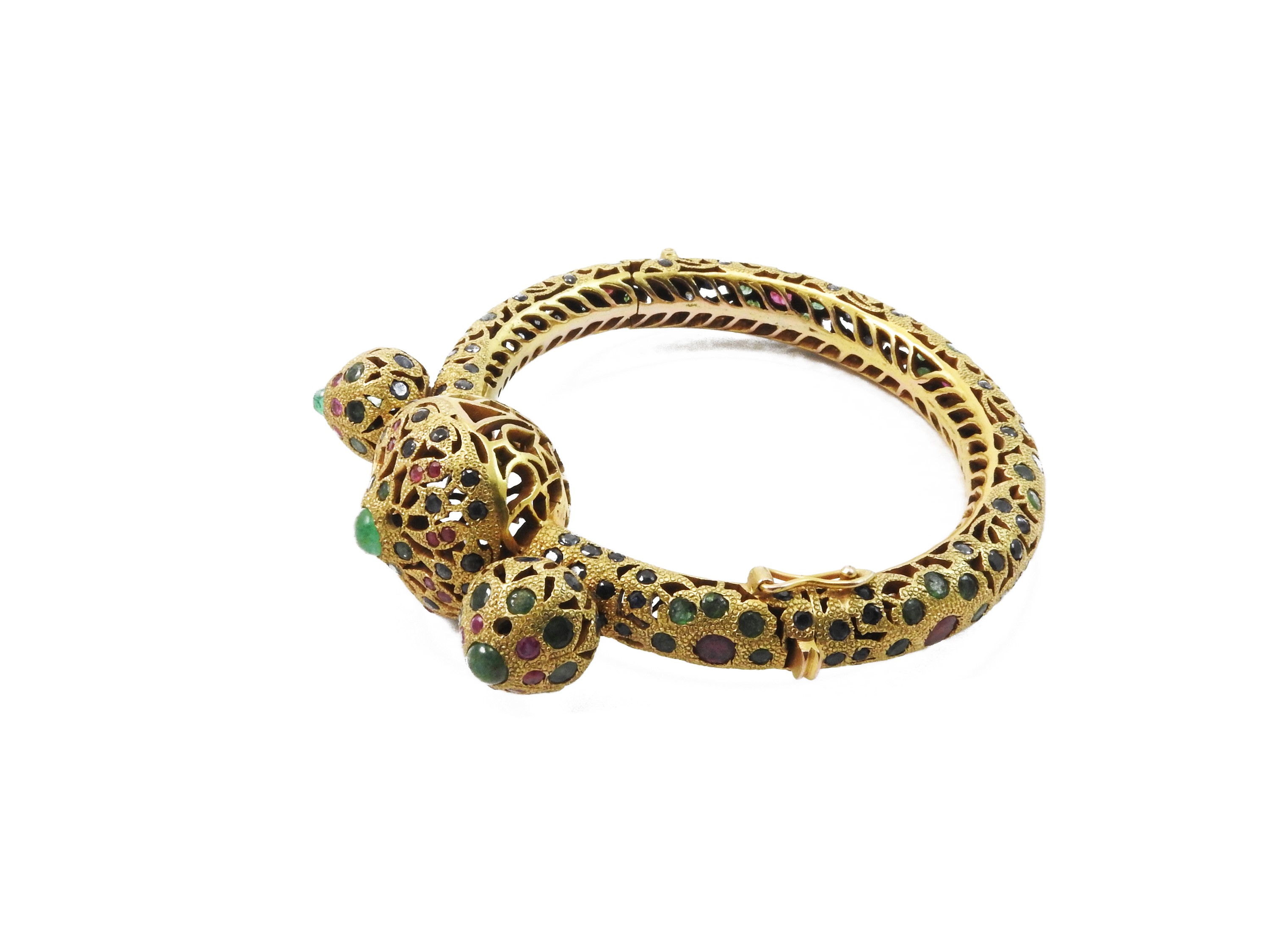 Bracciale Rigido in Oro 375/1000 con Rubini, Zaffiri e Smeraldi