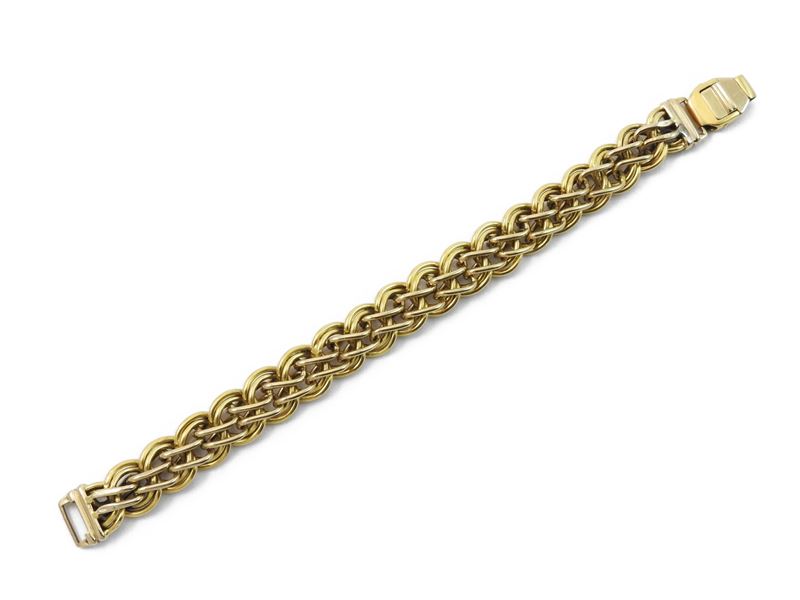 Bracciale a Maglia Intrecciata in Oro Giallo e Bianco