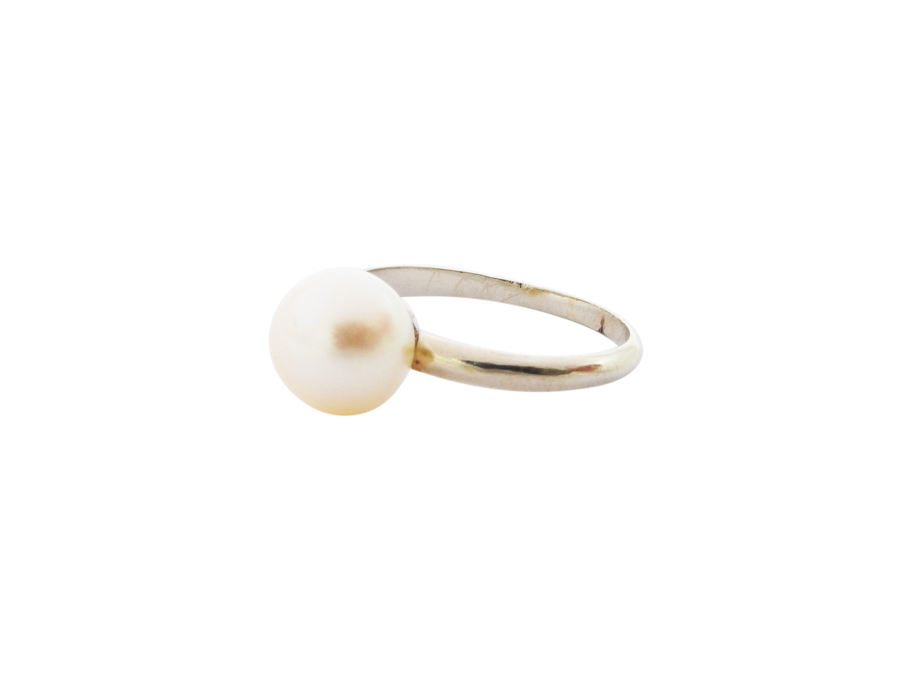 Anello Solitario in Oro Bianco con Perla