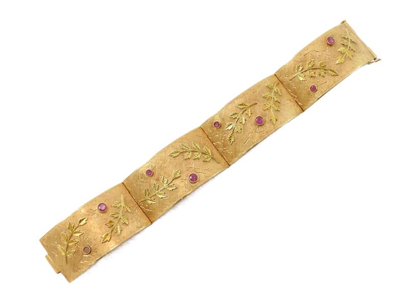 Bracciale a Placche in Oro Giallo con Rubini
