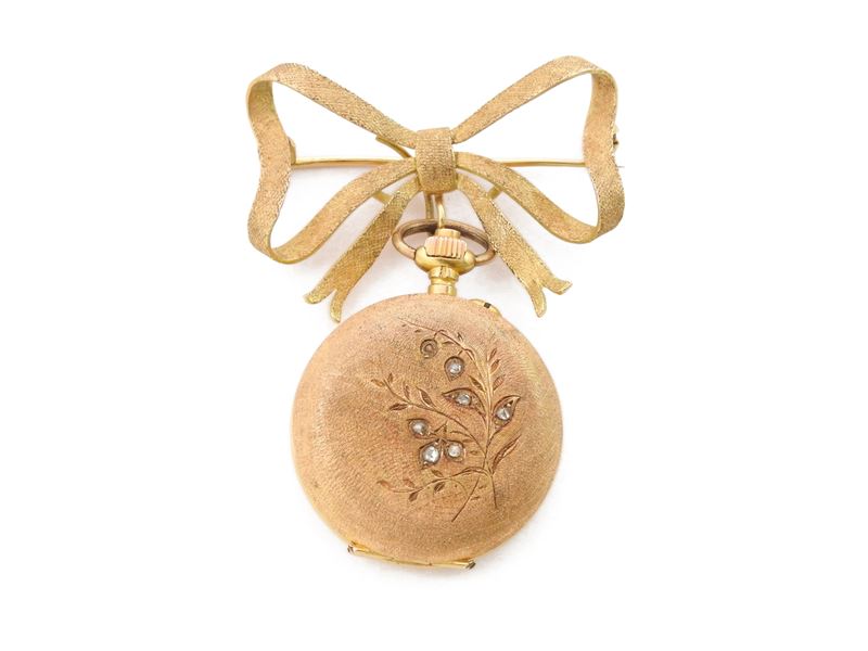 Spilla Orologio in Oro Giallo