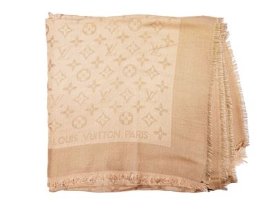 Louis Vuitton, Scialle Monogram Beige in Lana Seta