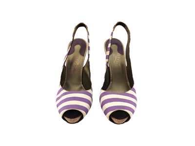 Salvatore Ferragamo, Sandali Peep Toe in Raso a Righe Bianche e Mora