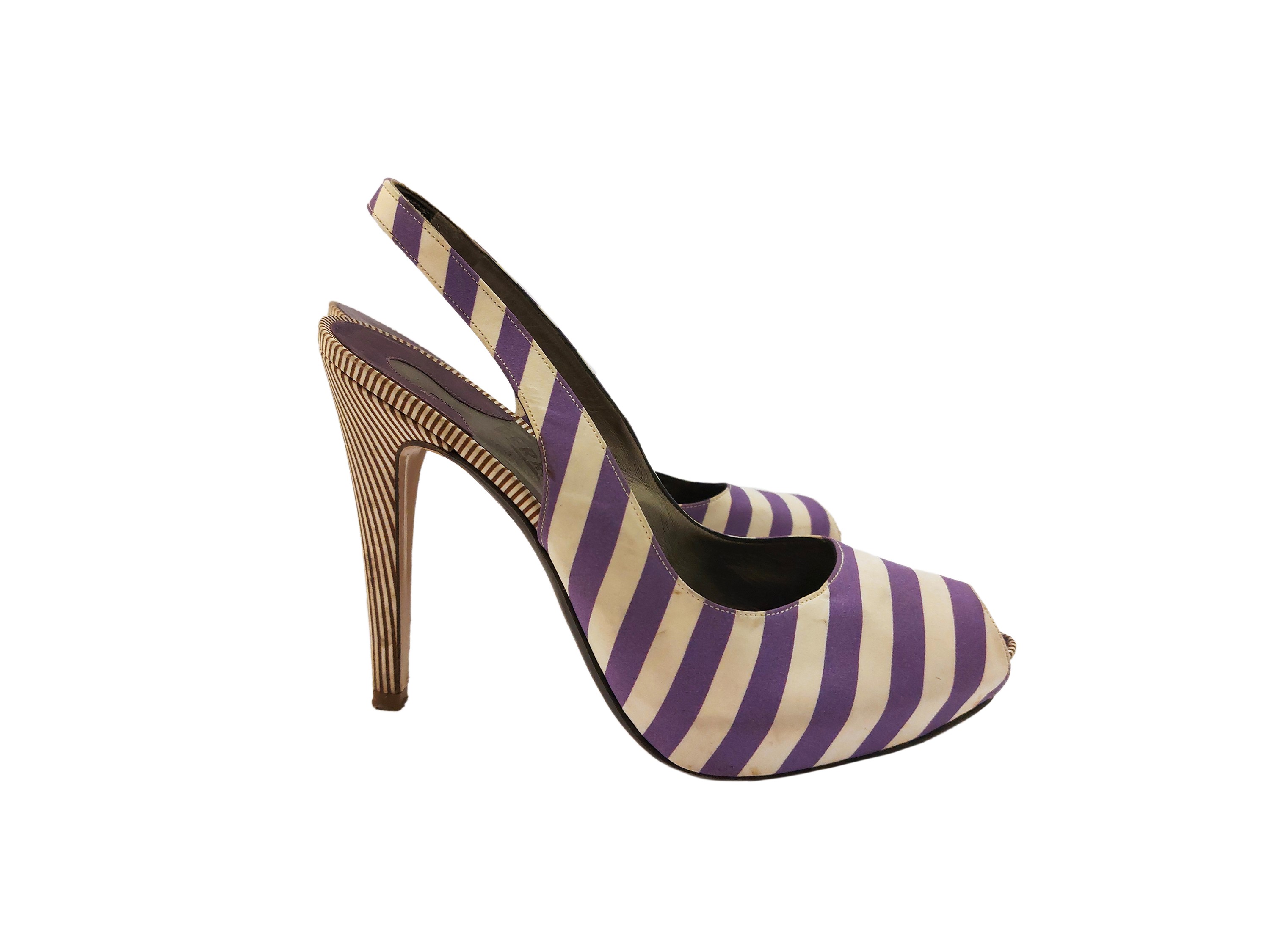 Salvatore Ferragamo, Sandali Peep Toe in Raso a Righe Bianche e Mora