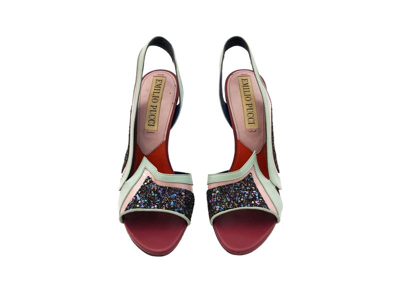 Emilio Pucci, Sandali in Pelle Rosa e Vernice Celeste