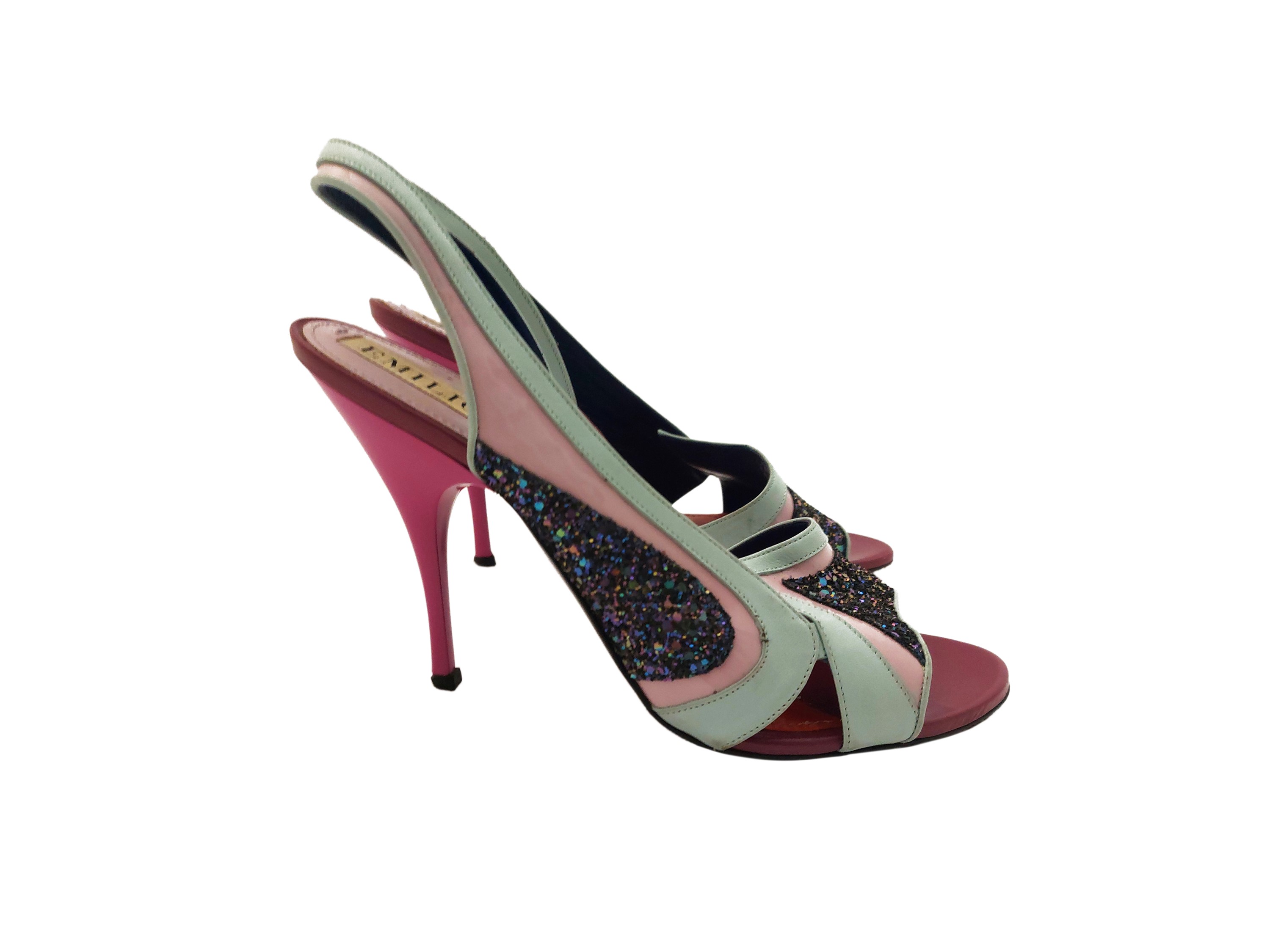 Emilio Pucci, Sandali in pelle rosa e vernice celeste