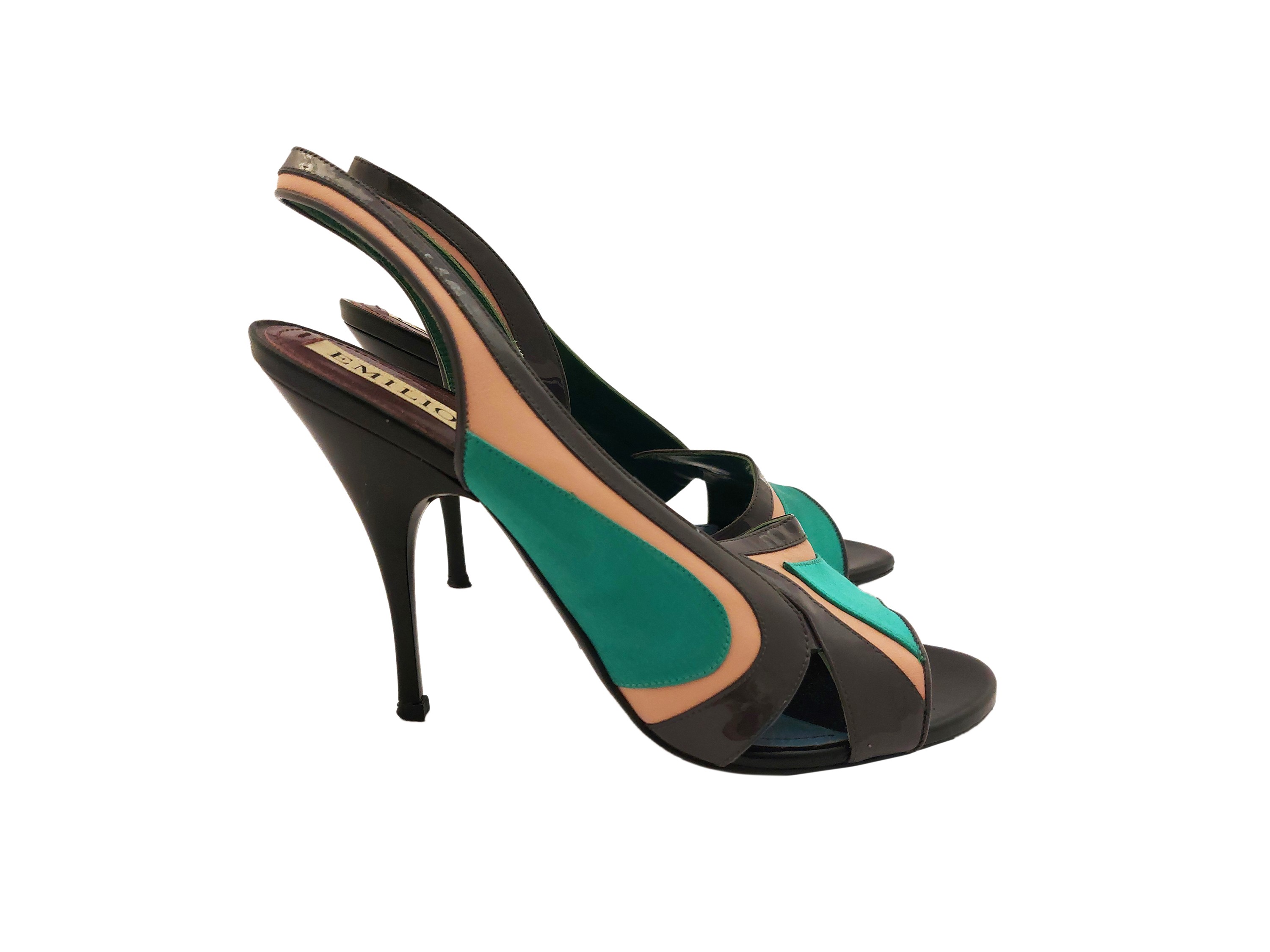 Emilio Pucci, Sandali in pelle rosa e vernice grigia