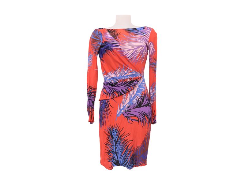 Emilio Pucci, Abito in Viscosa e Seta Stampe "piume"