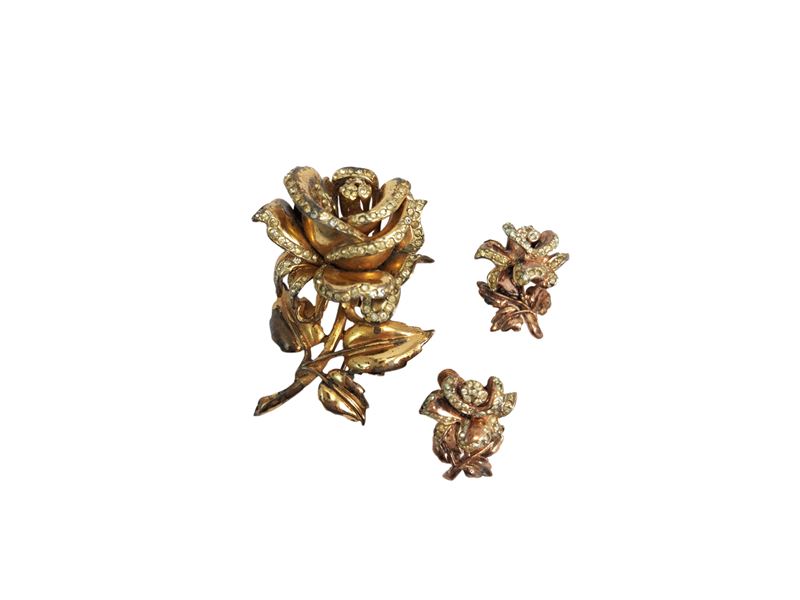 Coro Craft, "rose" Demi Parure Spilla e Orecchini