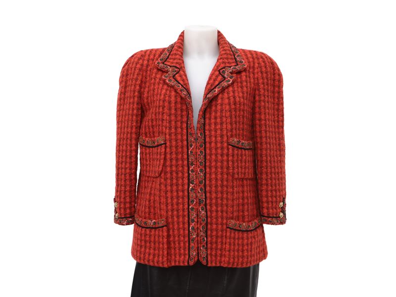 Chanel, Giacca Corta Rossa in Lana e Cachemire