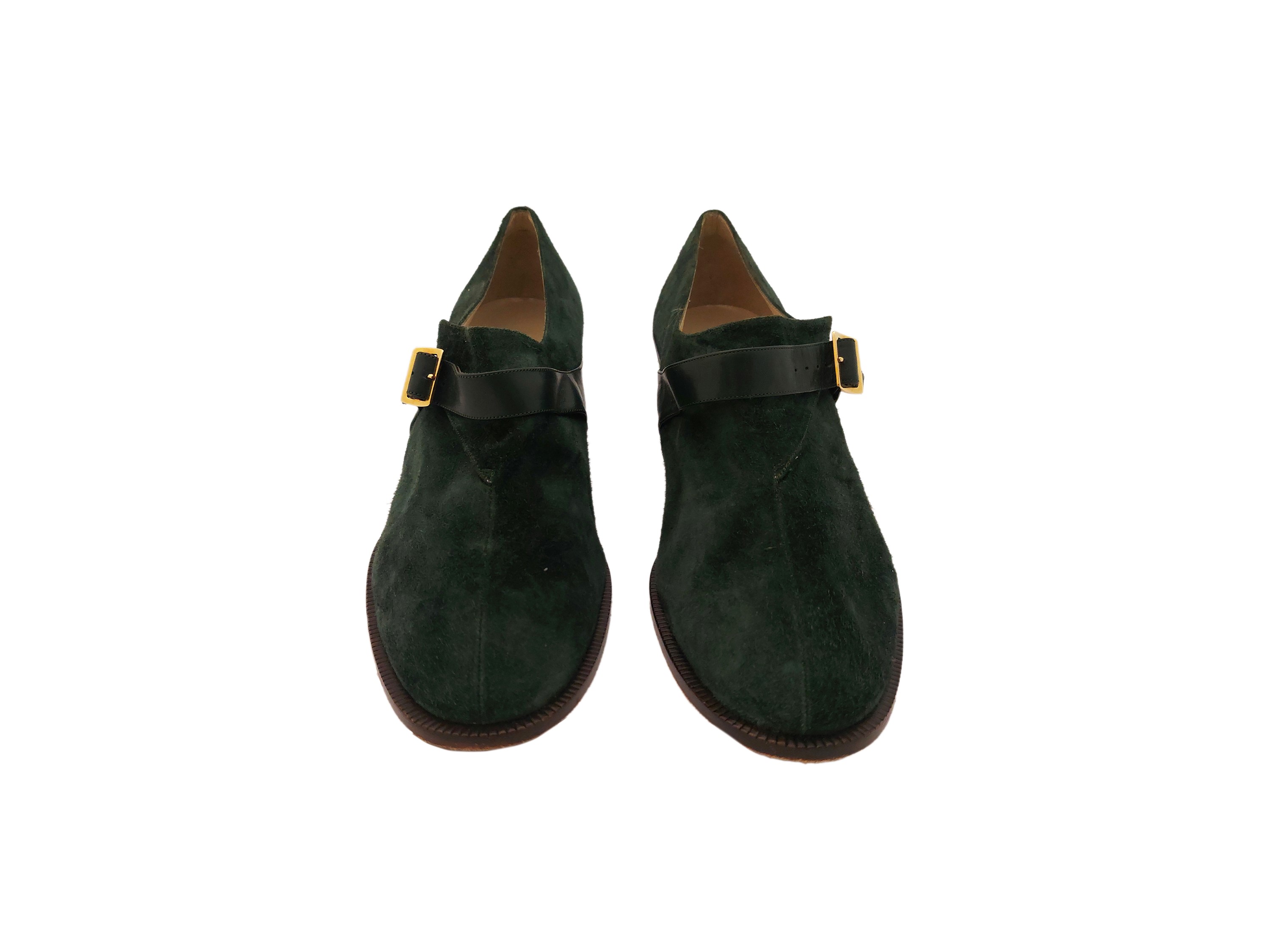 Salvatore Ferragamo, Scarpe Accollate con Fibbia in Suede Verde