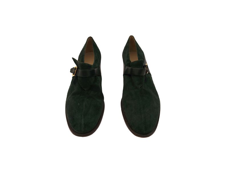 Salvatore Ferragamo, Scarpe Accollate con Fibbia in Suede Verde