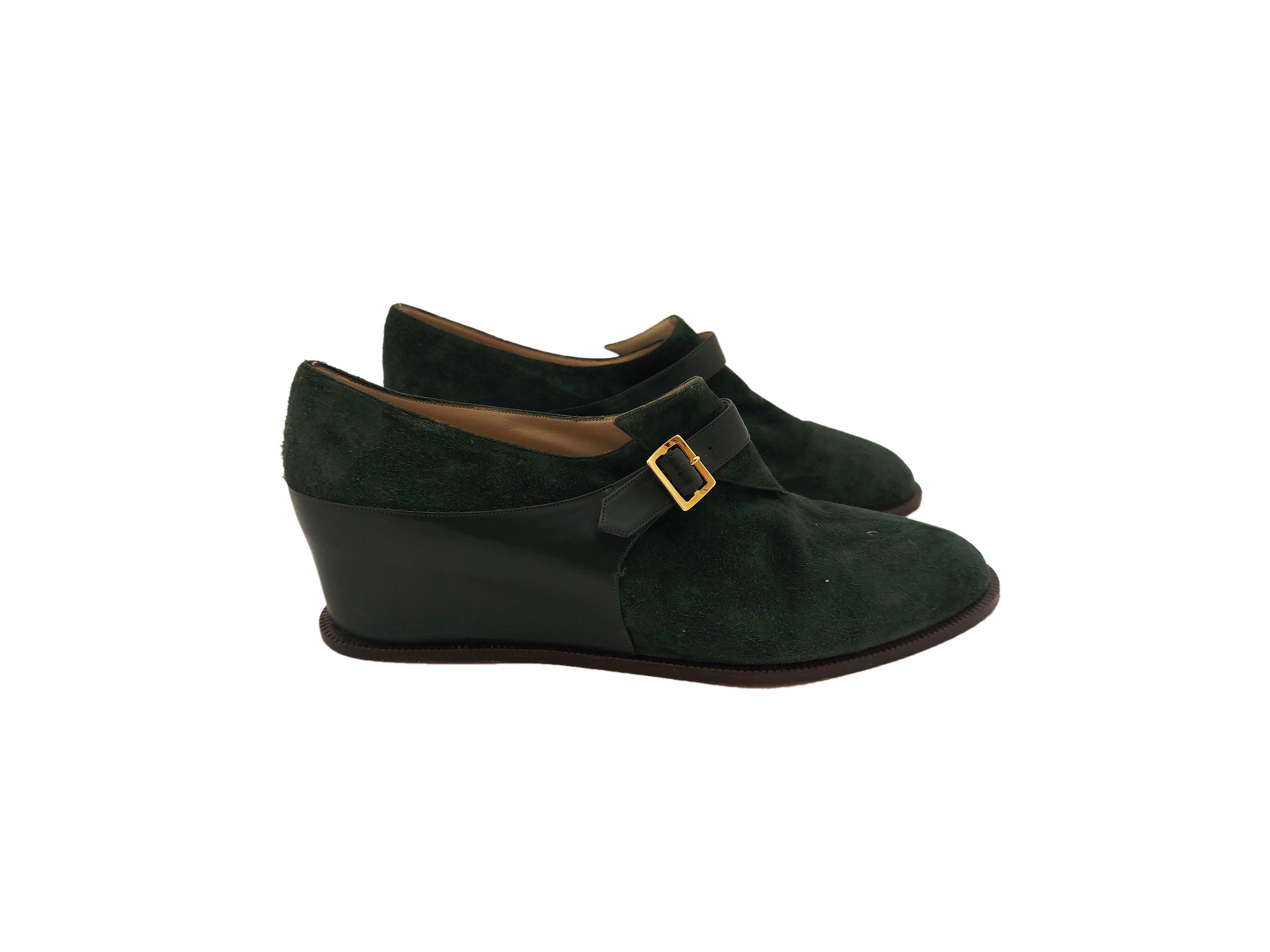 Salvatore Ferragamo, Scarpe Accollate con Fibbia in Suede Verde