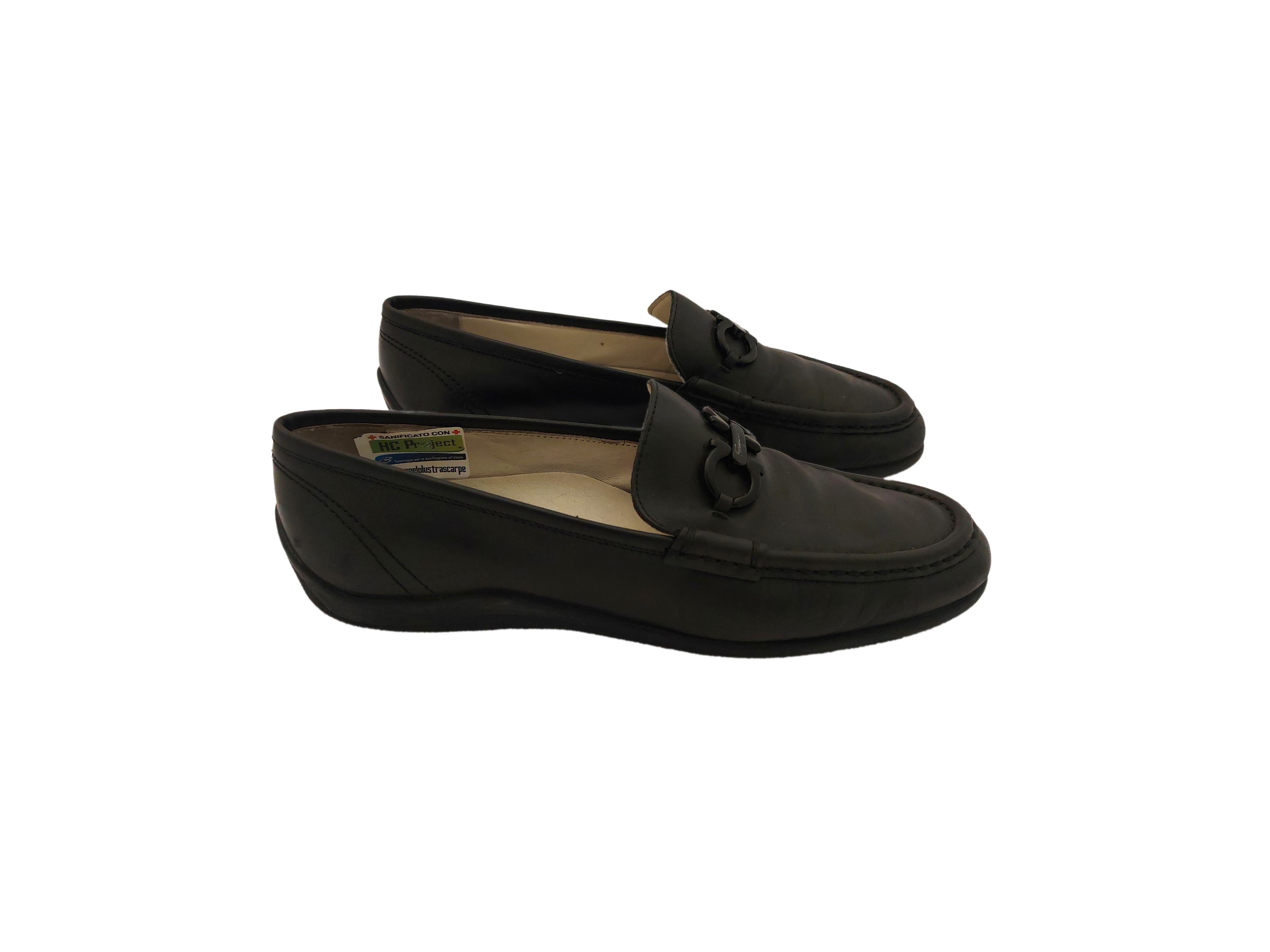Salvatore Ferragamo, Mocassini in Pelle Nera con Fibbia con Logo