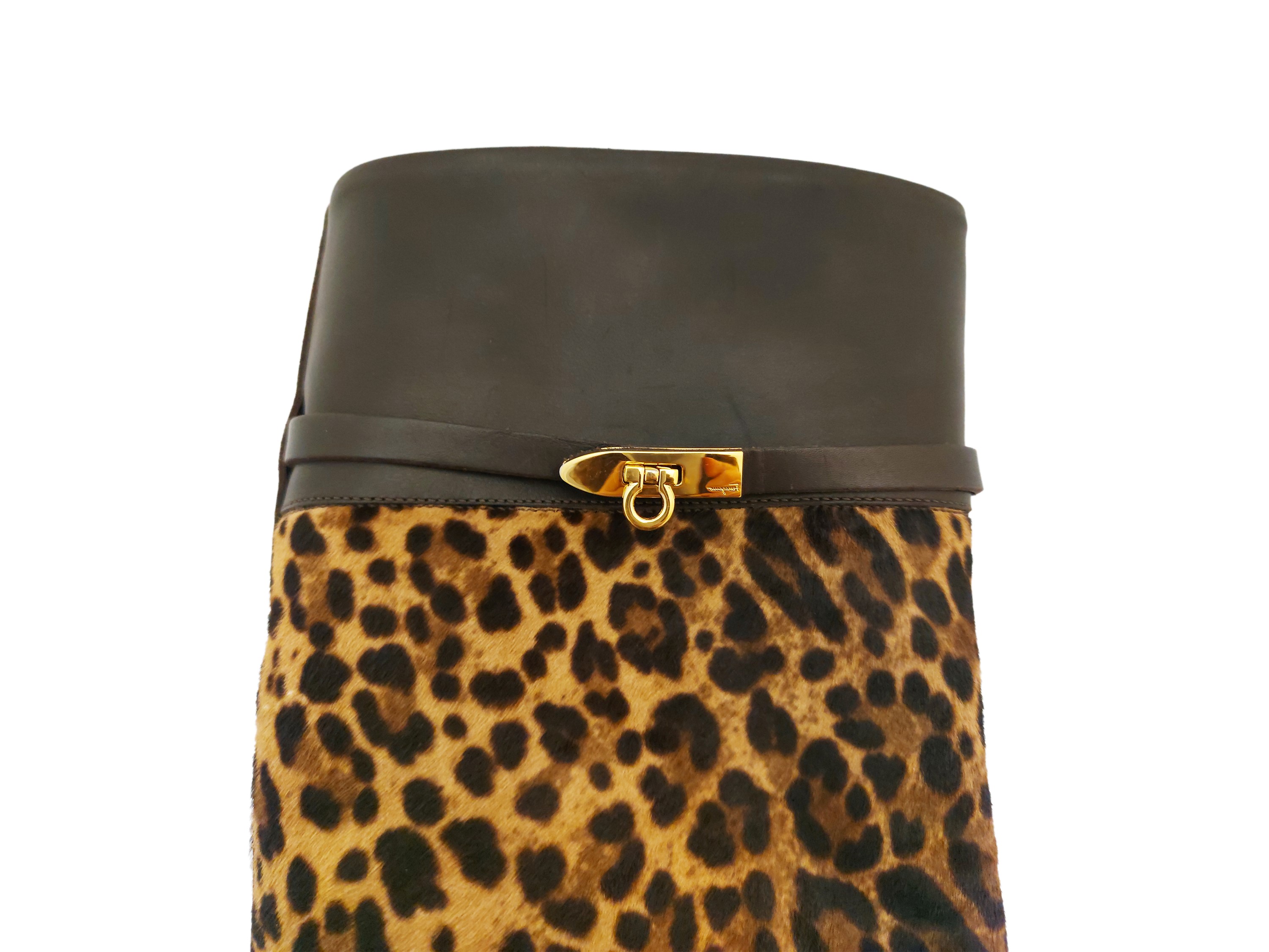 Salvatore Ferragamo, Stivali in Pelle Marrone e Cavallino Animalier