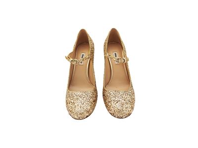 Miu Miu, Décolleté Mary Jane Glitterate Oro