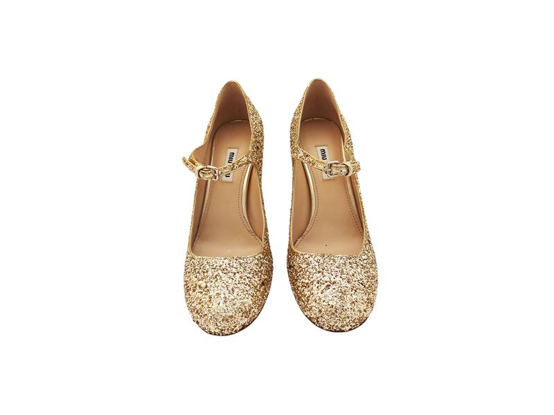 Miu Miu, Décolleté Mary Jane Glitterate Oro