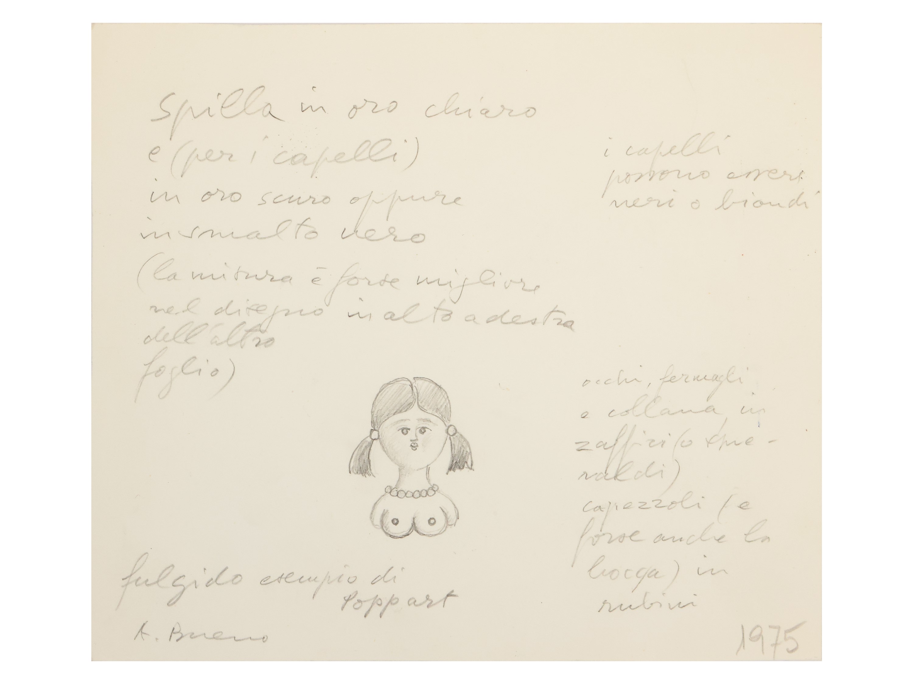 'La popputa con treccine' 1976 spilla in oro giallo con diamante, rubini e zaffiri