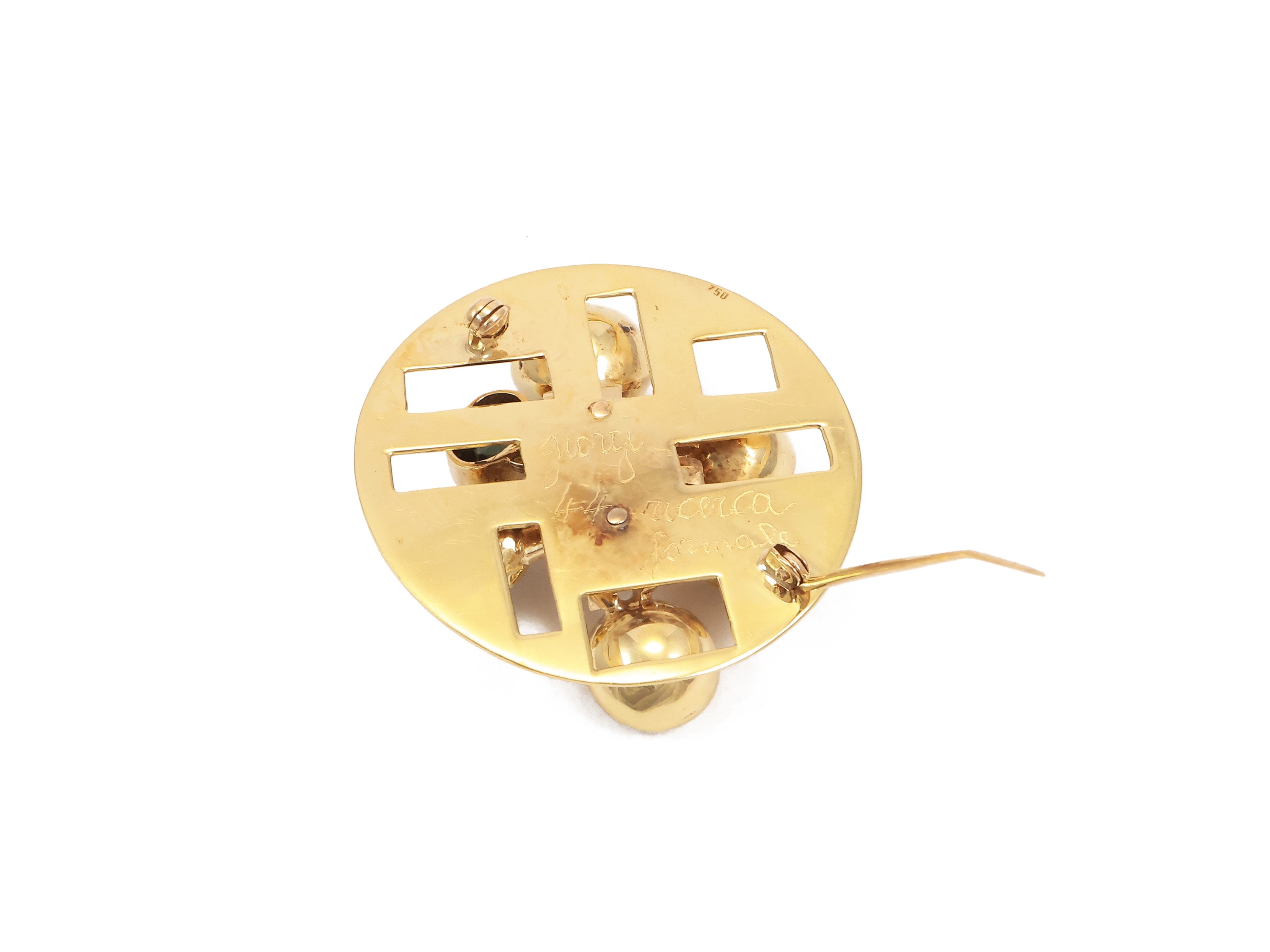 'Ricerca formale. Opera 44' 1970-1975 spilla in oro giallo con zaffiro