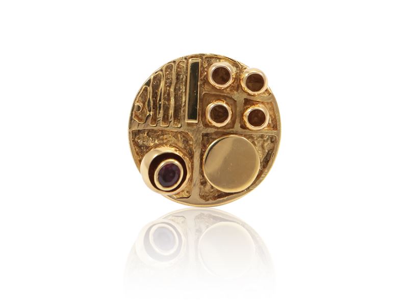 Alberto Giorgi - 'arte Cinetica. Opera 70' 1970-1975 Anello in Oro Giallo e Rubino