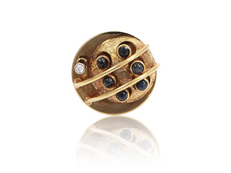 Alberto Giorgi - 'arte Cinetica. Opera 261' 1970-1975 Anello in Oro Giallo e Diamante e Zaffiri
