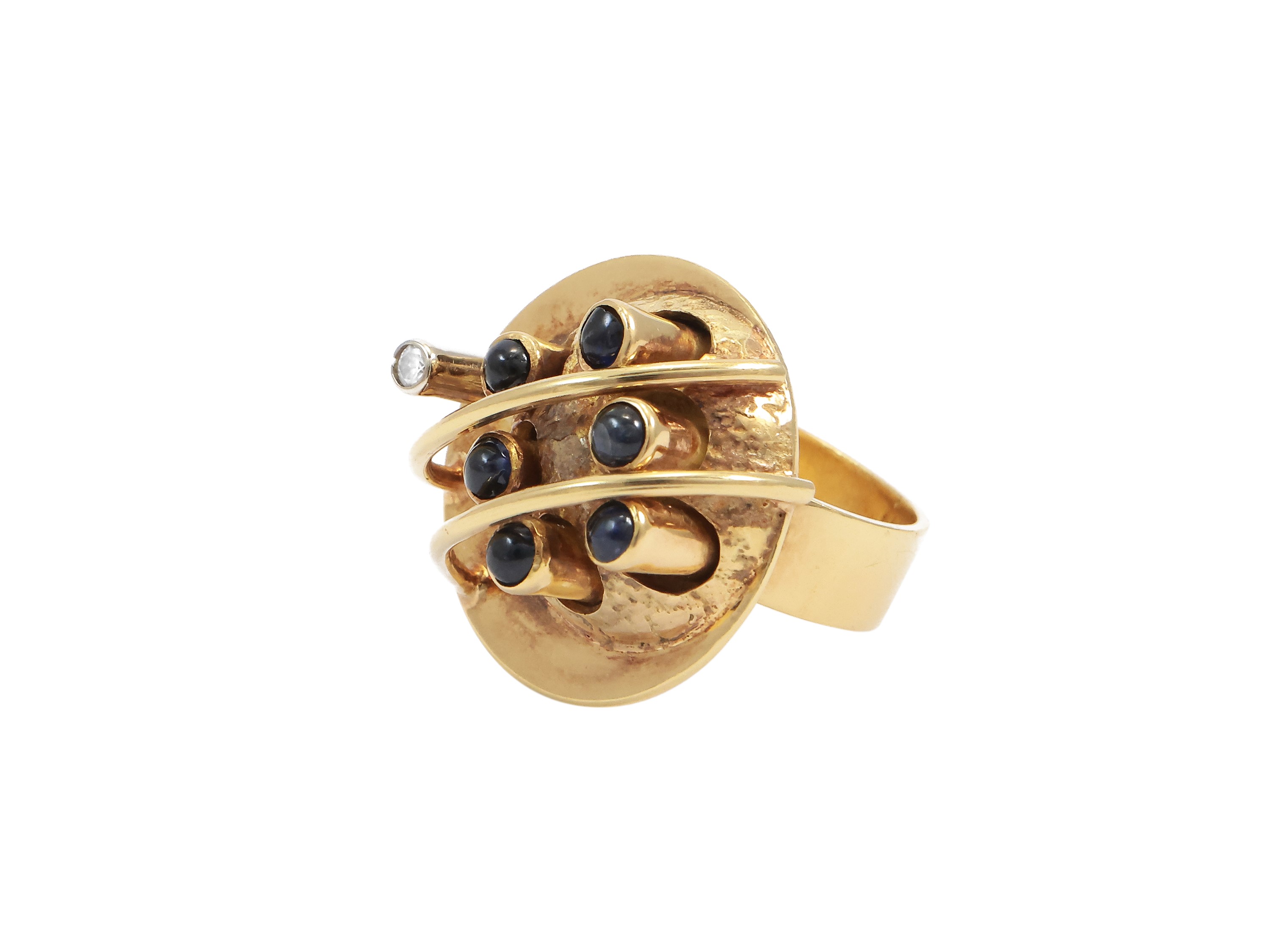 Alberto Giorgi - 'arte Cinetica. Opera 261' 1970-1975 Anello in Oro Giallo e Diamante e Zaffiri