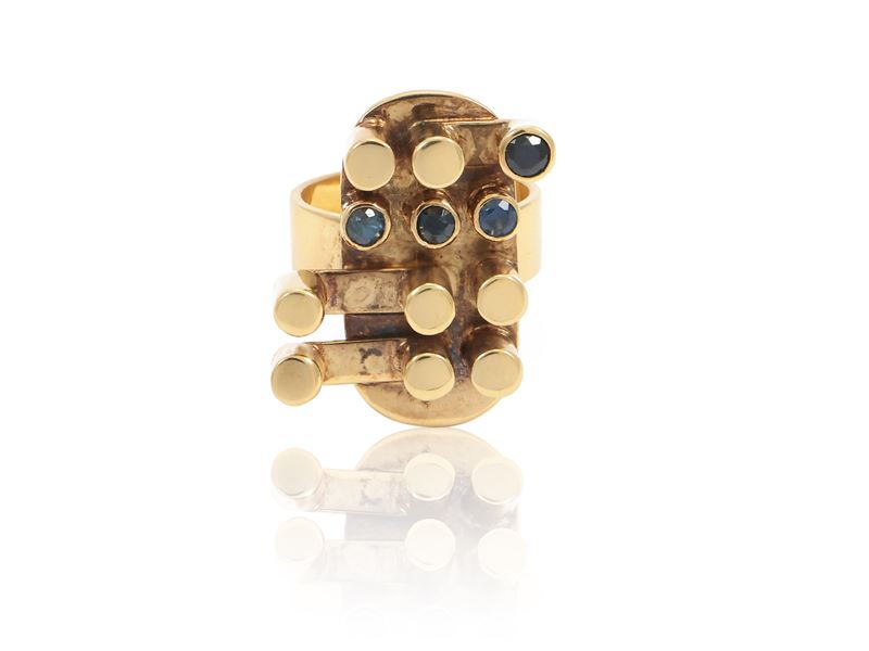 Alberto Giorgi - 'arte Cinetica. Opera 545' 1970-1975 Anello in Oro Giallo e Zaffiri