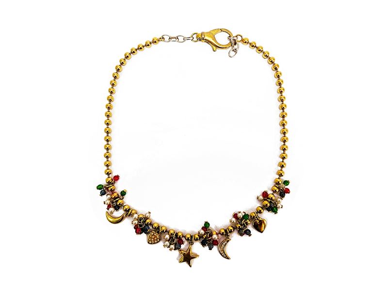 Cascio, Collana in Metallo Giallo con Charms e Pietre Colorate