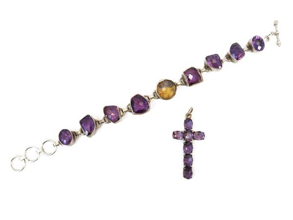 Bracciale e pendente in argento con ametiste