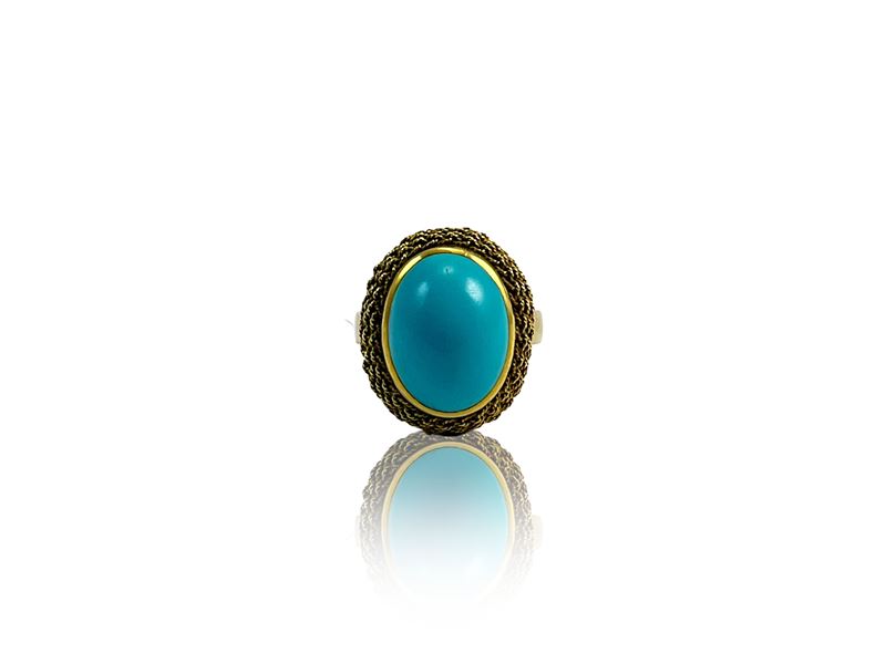 Anello in Oro Giallo On Turchese Cabochon