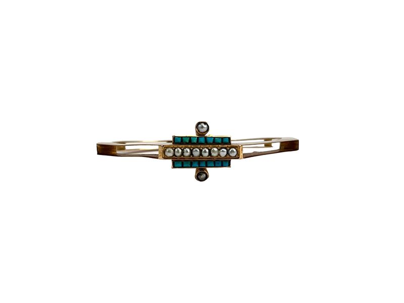 Bracciale Rigido in Oro Rosa con Perle e Turchesi
