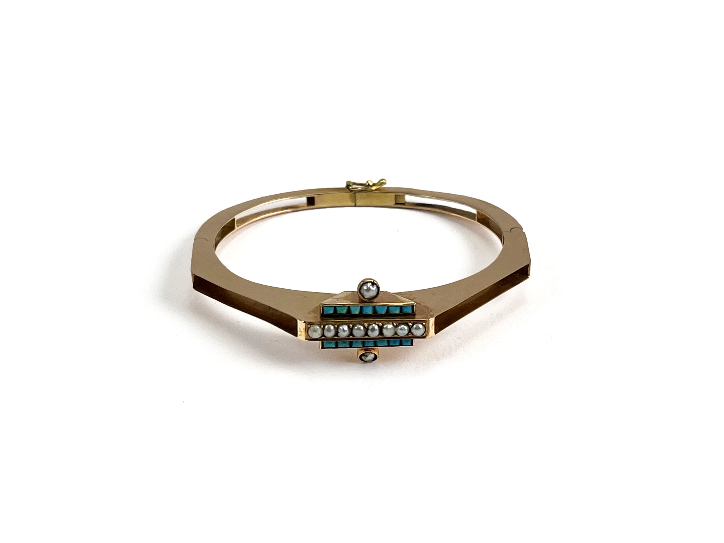Bracciale Rigido in Oro Rosa con Perle e Turchesi
