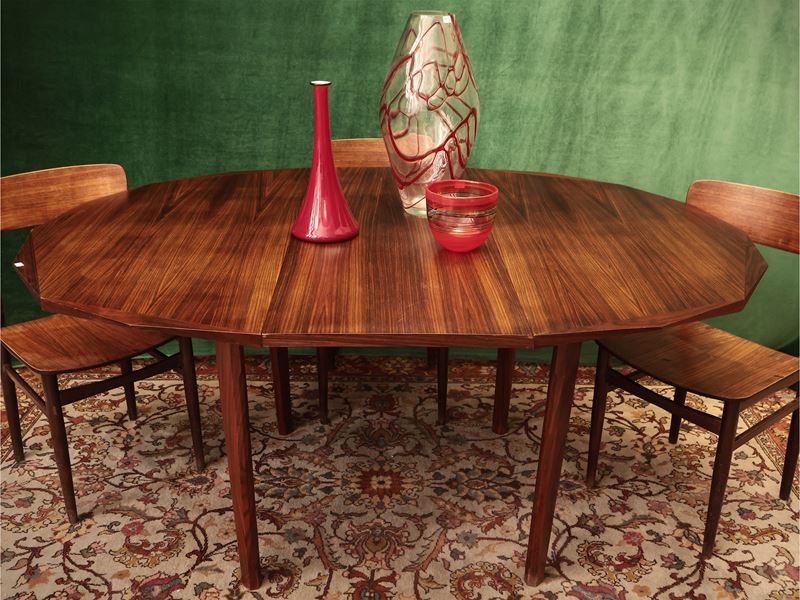 Tavolo da pranzo TPA 18 in legni esotici, 1960