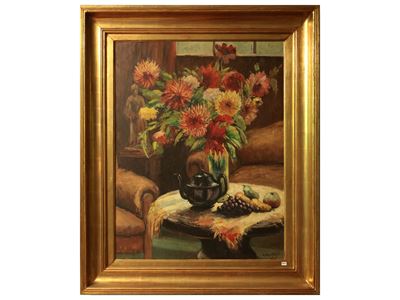 Interno con vaso di fiori, olio su tela, 1933