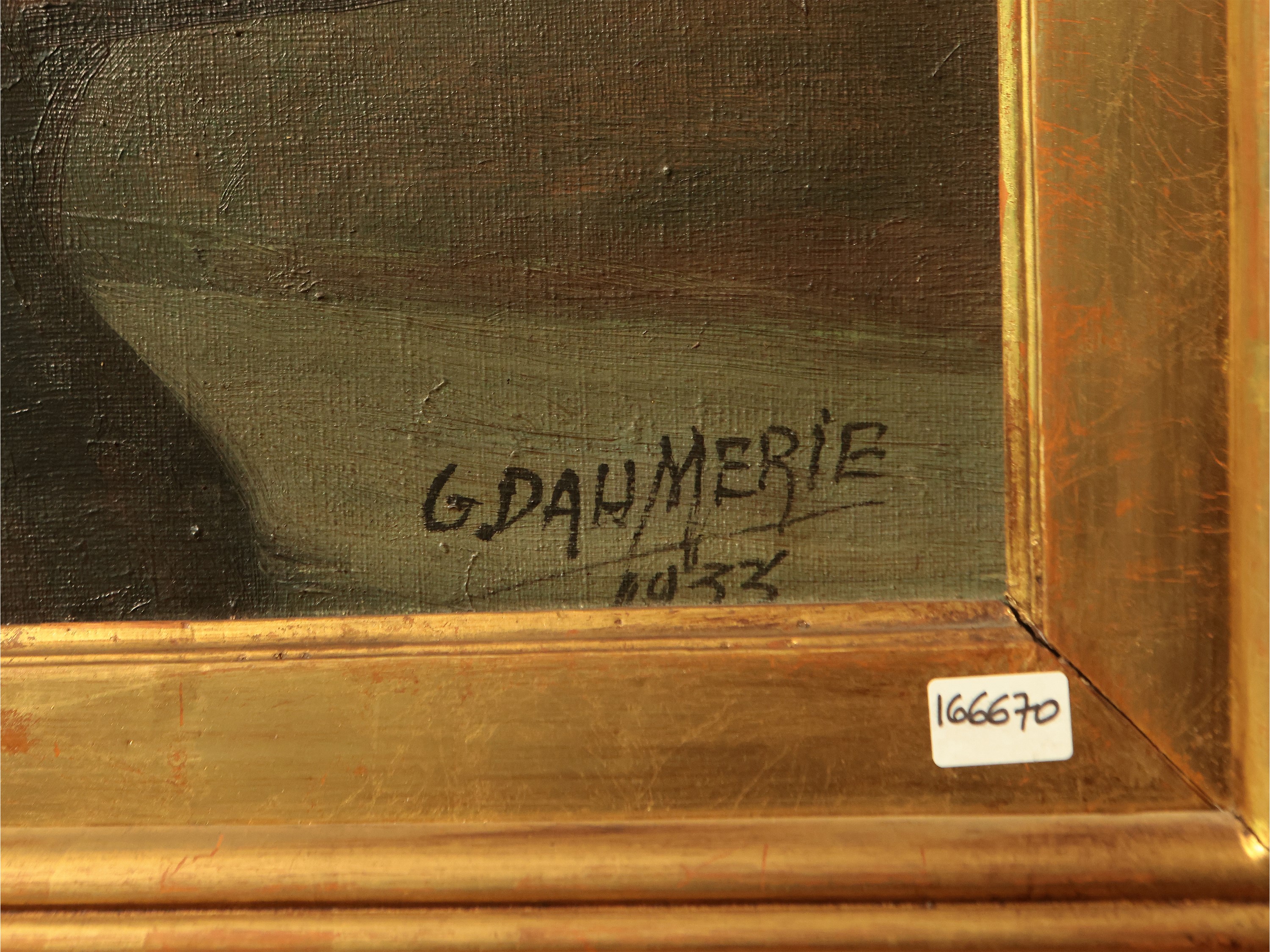 Georges Daumerie - Interno con vaso di fiori, olio su tela, 1933