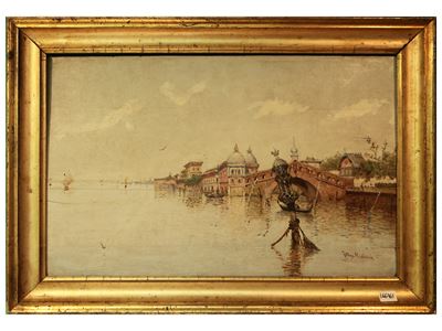 R. Blanc M., Scorcio veneziano, olio su tavoletta