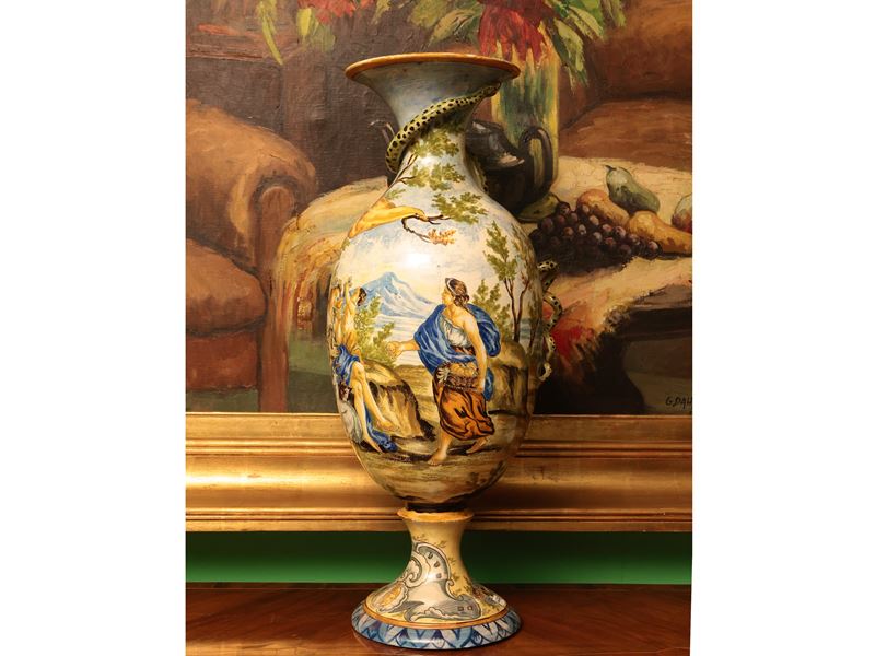 Fratelli Bianchi, Grande vaso in maiolica con scena bucolica
