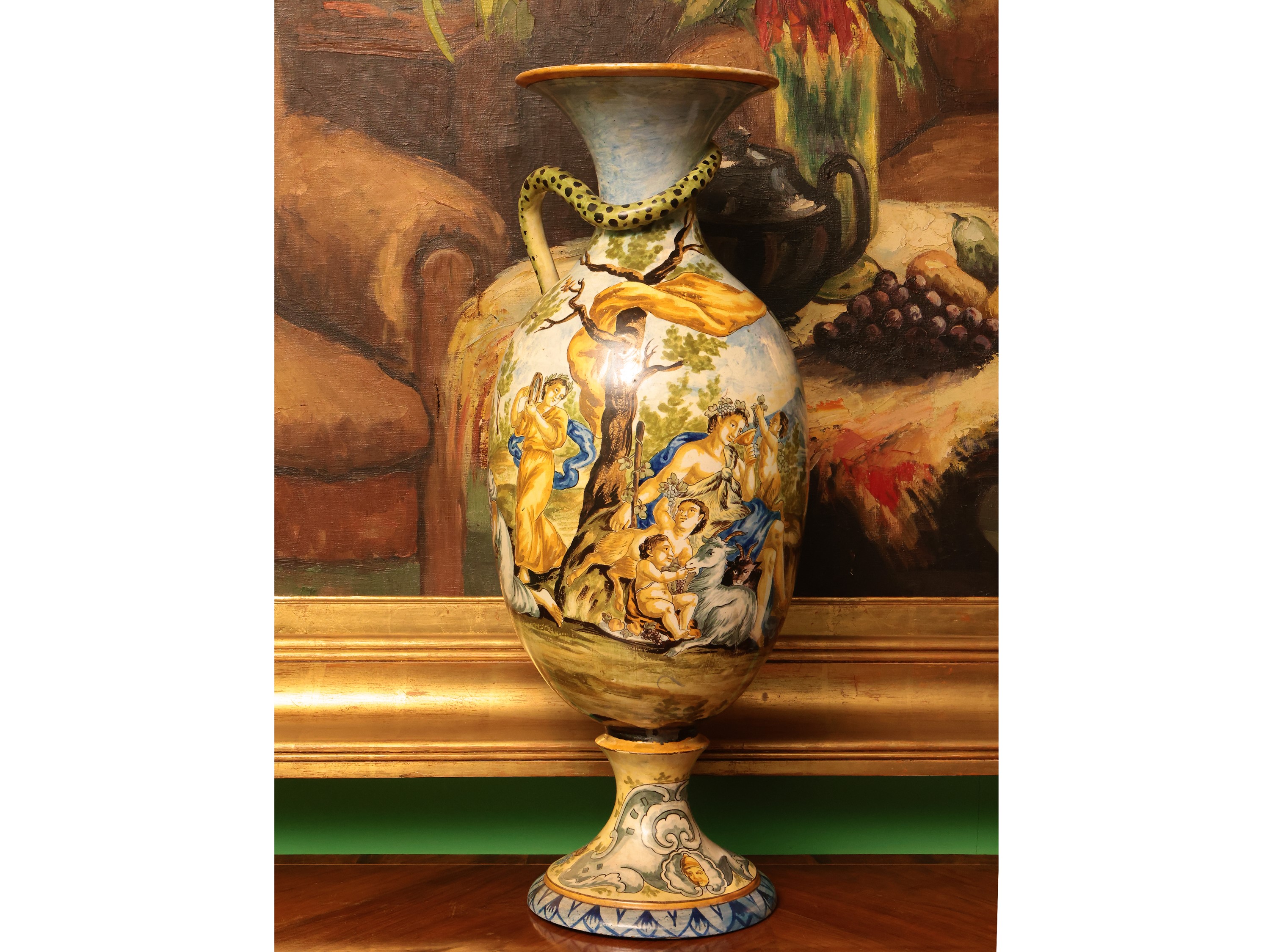 Fratelli Bianchi, Grande vaso in maiolica con scena bucolica