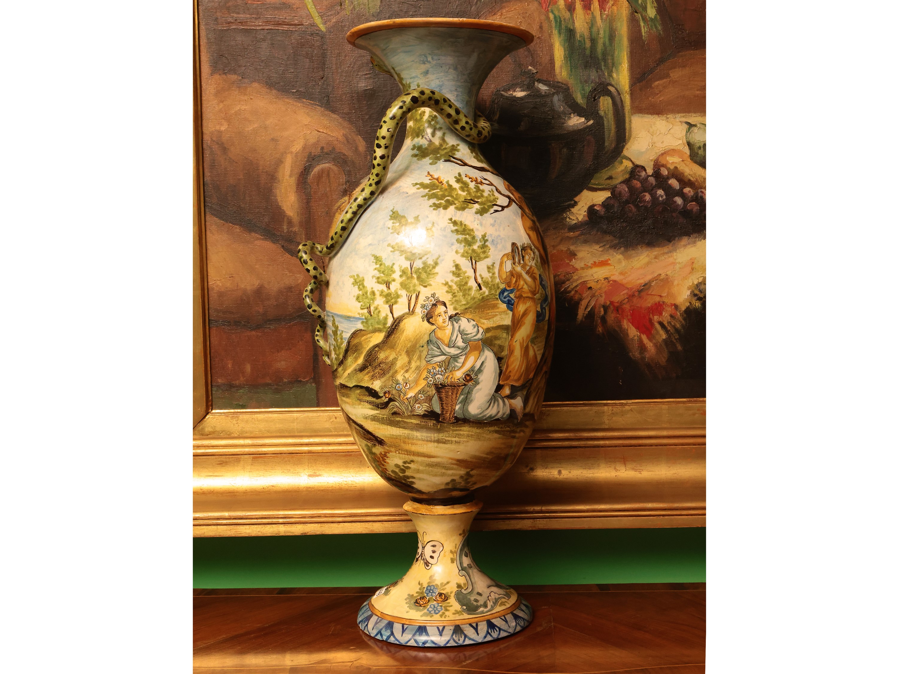 Fratelli Bianchi, Grande vaso in maiolica con scena bucolica