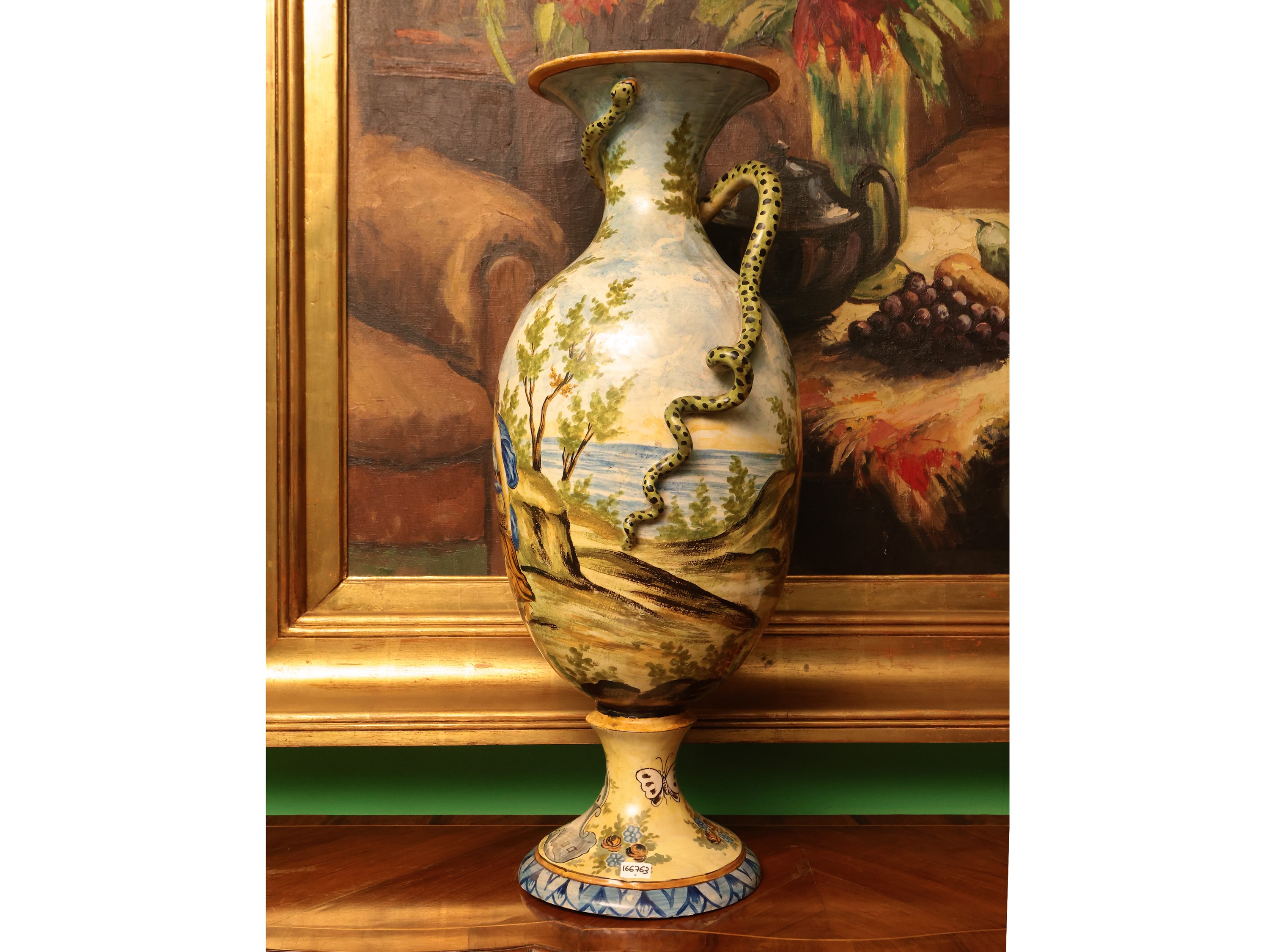 Fratelli Bianchi, Grande vaso in maiolica con scena bucolica