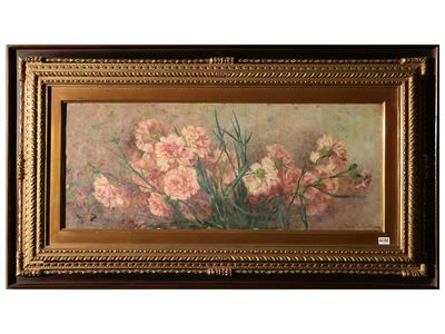 Garofani rosa, olio su faesite