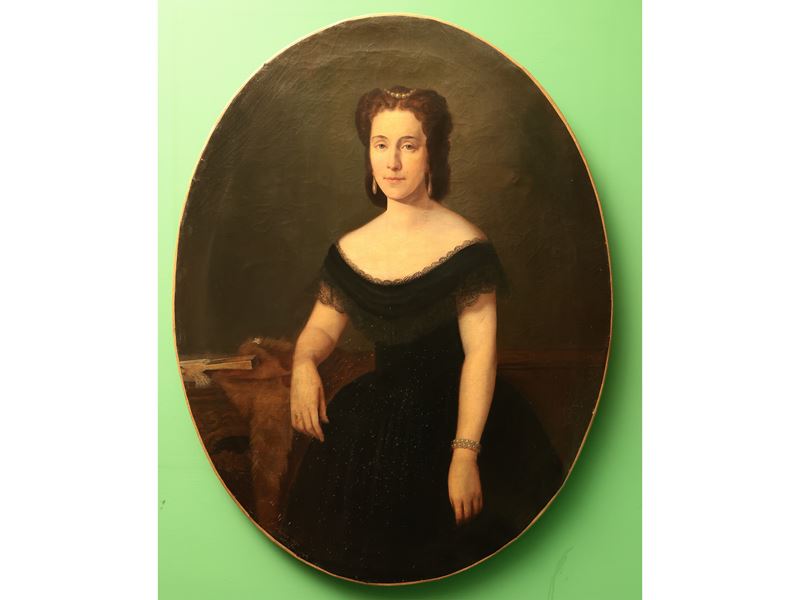 Victor Favier - Ritratto di Gentildonna in Abito Nero e Perle, 1872