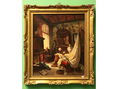 L'atelier dell'antiquario, olio su tela