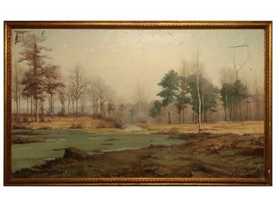Paesaggio Invernale con Torrente e Bosco di Betulle