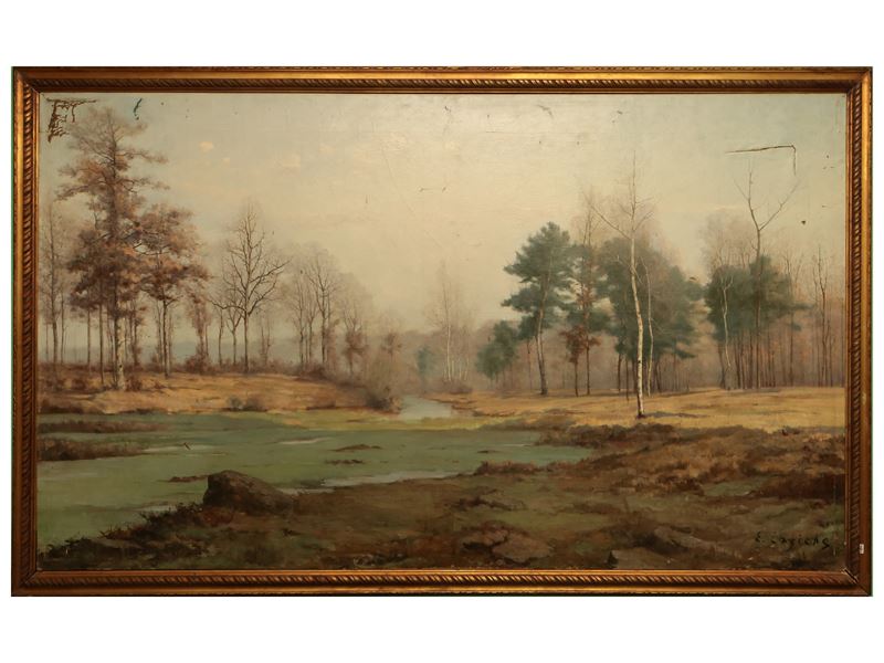 Scuola Nordeuropea - Paesaggio Invernale con Torrente e Bosco di Betulle