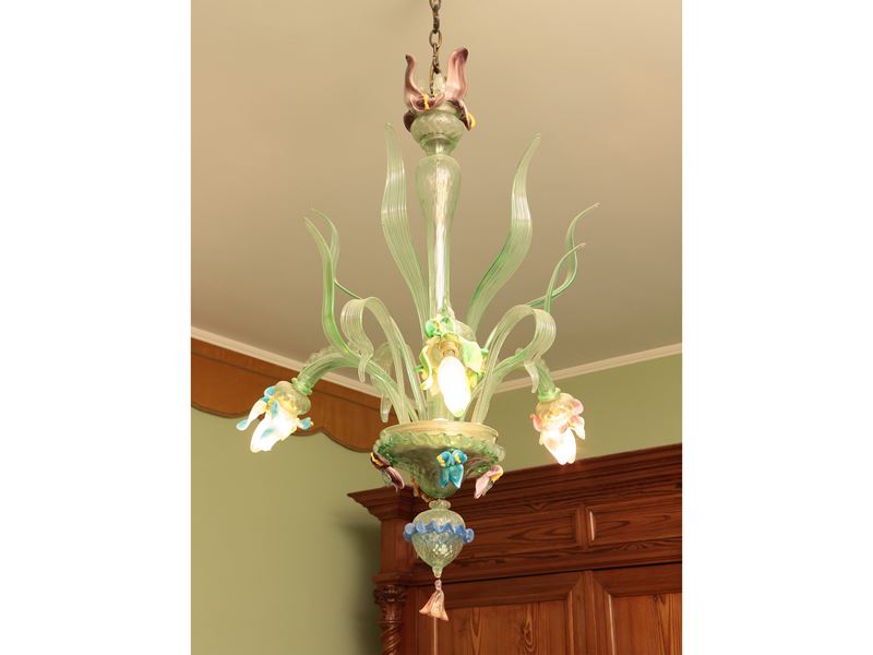 Lampadario in vetro policromo di Murano